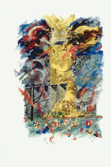Pentecost, Donald Jackson, Copyright 2002, The Saint John’s Bible, Saint John’s University, Collegeville, Minnesota USA. Used by permission.  All rights reserved.